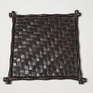 Cypress Club Candle Plate Faux Bamboo‎ Basketweave Home Decorative Dark Brown